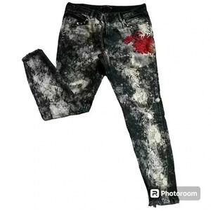 Zara‎ Women's tie dye black Jeans Trafaluc Denimwear floral Embroidered  10 raw